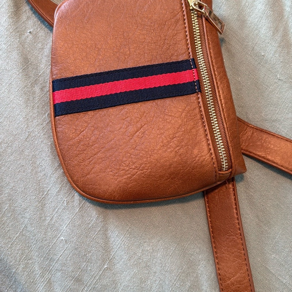 Vice Brown Crossbody Bag with Red and blue Stripe
